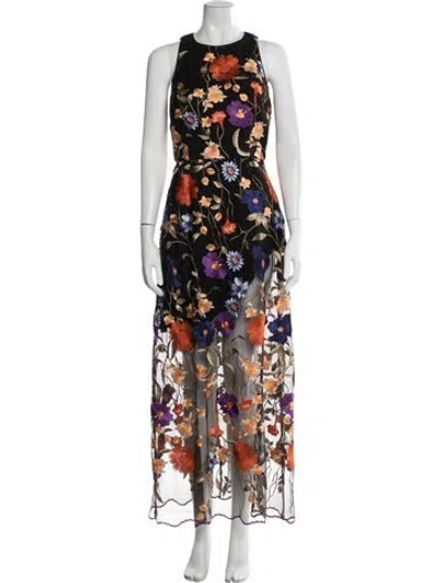 Pre-owned Milly Floral Print Long Dress In Black