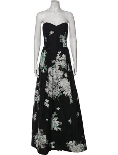 Pre-owned Milly Floral Print Long Dress In Black