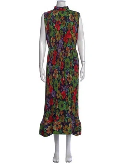 Pre-owned Milly Floral Print Long Dress In Black