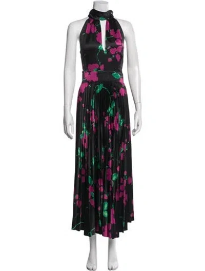 Pre-owned Milly Floral Print Long Dress In Black
