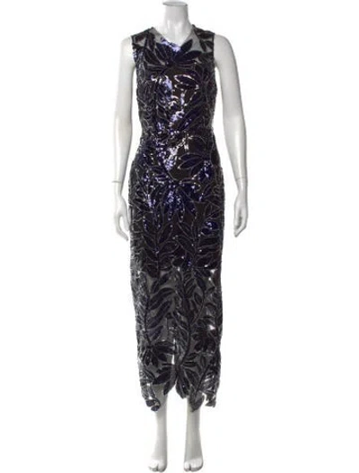 Pre-owned Milly Floral Print Long Dress In Black