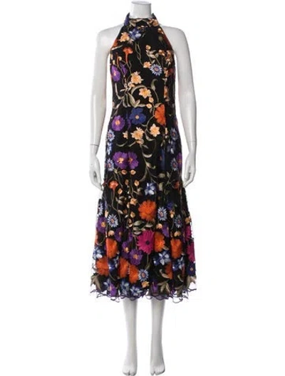 Pre-owned Milly Floral Print Long Dress In Black
