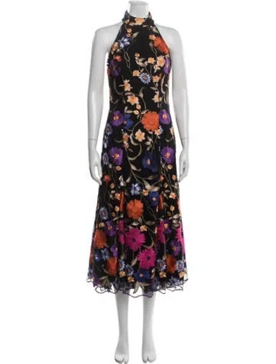 Pre-owned Milly Floral Print Long Dress In Black