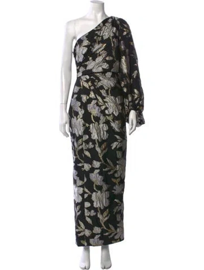 Pre-owned Milly Floral Print Long Dress In Black