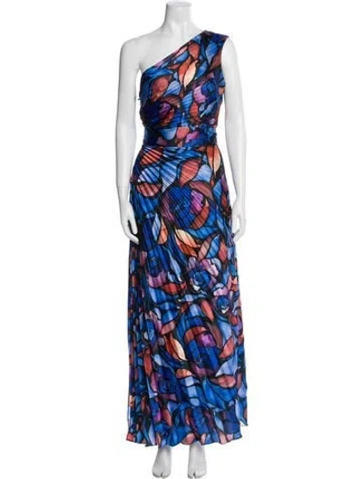 Pre-owned Milly Floral Print Long Dress In Blue