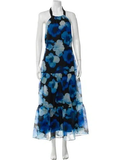 Pre-owned Milly Floral Print Long Dress In Blue