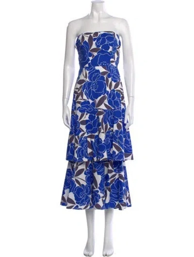 Pre-owned Milly Floral Print Long Dress In Blue
