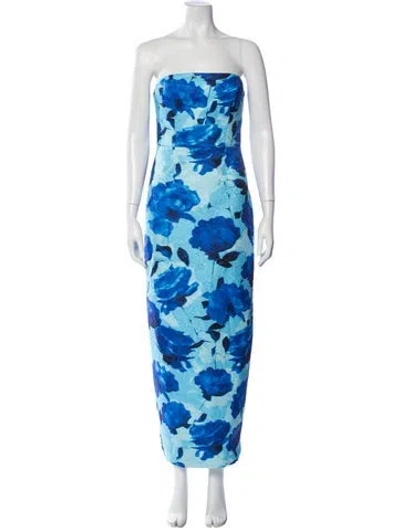 Pre-owned Milly Floral Print Long Dress In Blue
