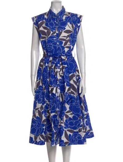 Pre-owned Milly Floral Print Long Dress In Blue