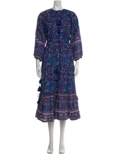 Pre-owned Milly Floral Print Long Dress In Blue