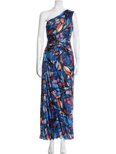 Pre-owned Milly Floral Print Long Dress In Blue