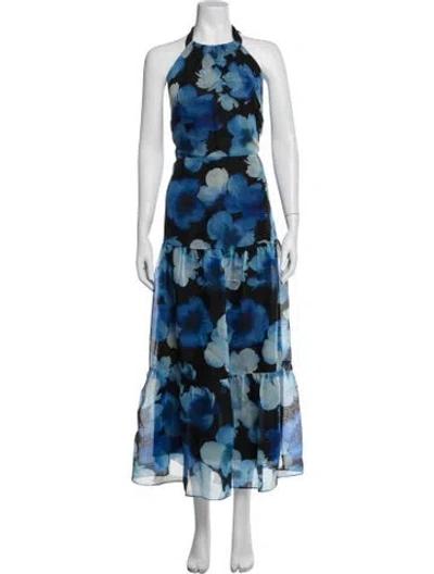 Pre-owned Milly Floral Print Long Dress In Blue