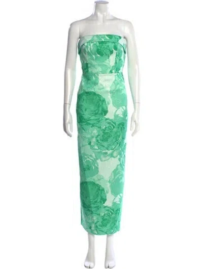 Pre-owned Milly Floral Print Long Dress In Green