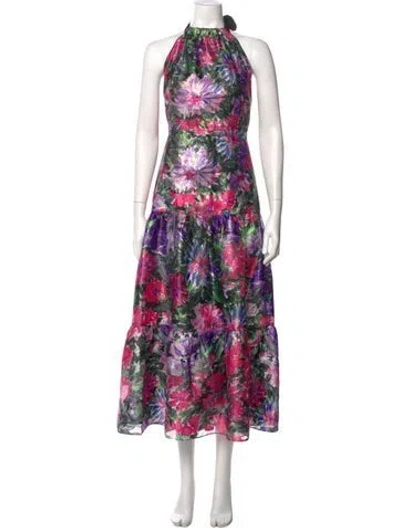 Pre-owned Milly Floral Print Long Dress In Multi