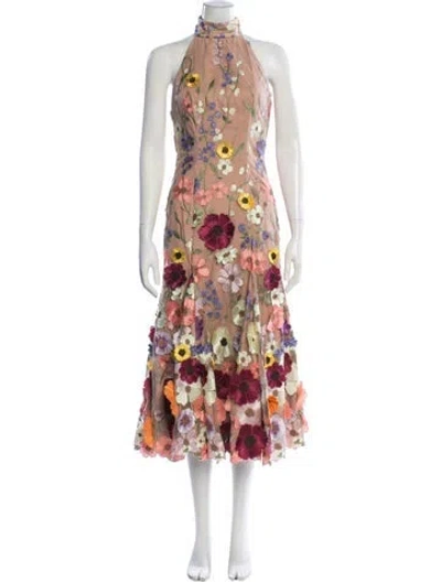 Pre-owned Milly Floral Print Long Dress In Neutral