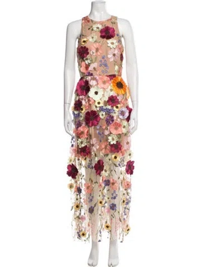 Pre-owned Milly Floral Print Long Dress In Neutrals