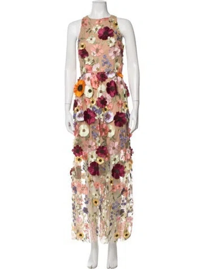 Pre-owned Milly Floral Print Long Dress In Neutrals