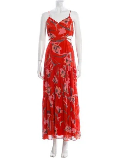 Pre-owned Milly Floral Print Long Dress In Orange