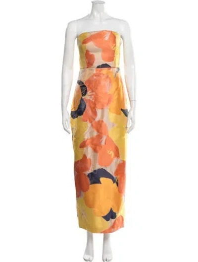 Pre-owned Milly Floral Print Long Dress In Orange