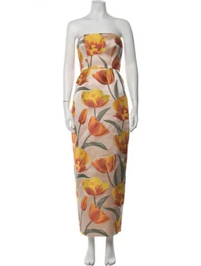 Pre-owned Milly Floral Print Long Dress In Orange