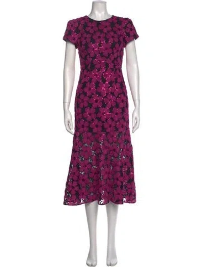 Pre-owned Milly Floral Print Long Dress In Purple