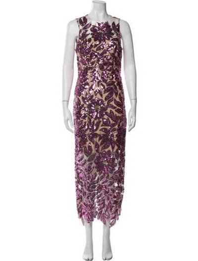 Pre-owned Milly Floral Print Long Dress In Purple