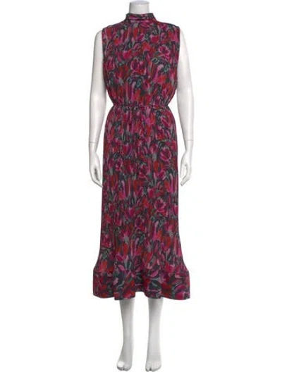 Pre-owned Milly Floral Print Long Dress In Purple