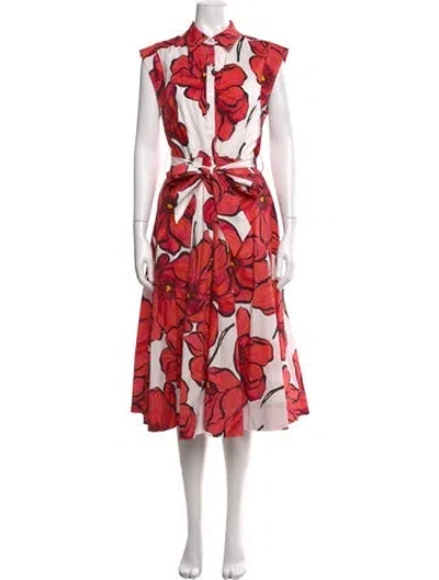 Pre-owned Milly Floral Print Long Dress In Red