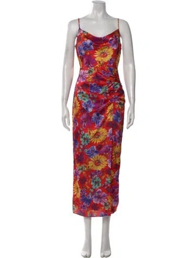 Pre-owned Milly Floral Print Long Dress In Red