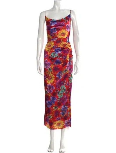 Pre-owned Milly Floral Print Long Dress In Red