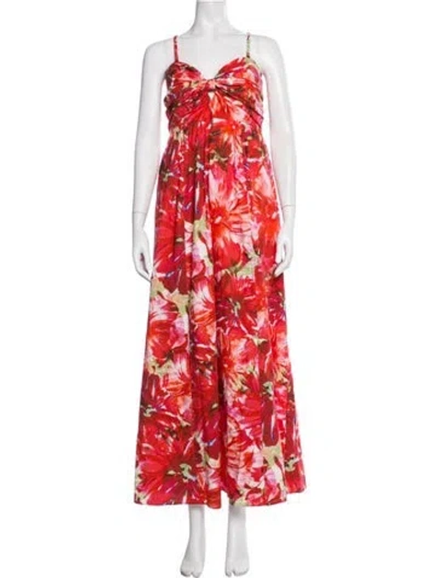 Pre-owned Milly Floral Print Long Dress In Red