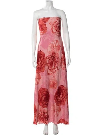 Pre-owned Milly Floral Print Long Dress In Red