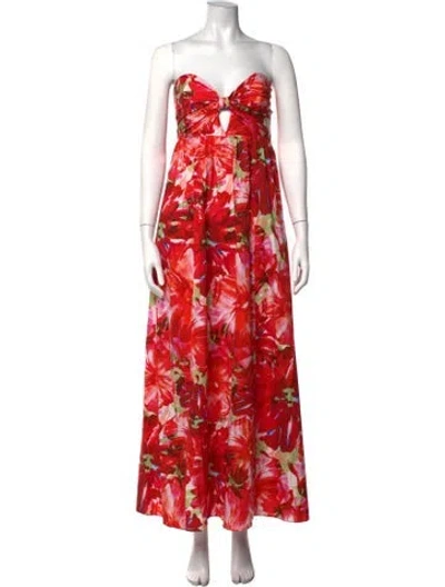 Pre-owned Milly Floral Print Long Dress In Red