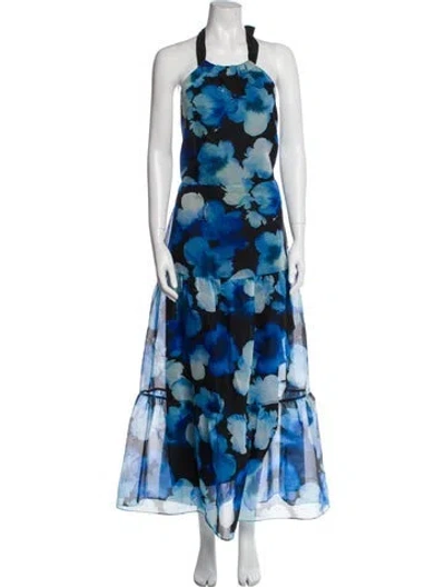 Pre-owned Milly Floral Print Long Dress W/ Tags In Blue