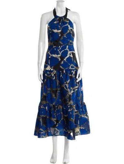 Pre-owned Milly Floral Print Long Dress W/ Tags In Blue