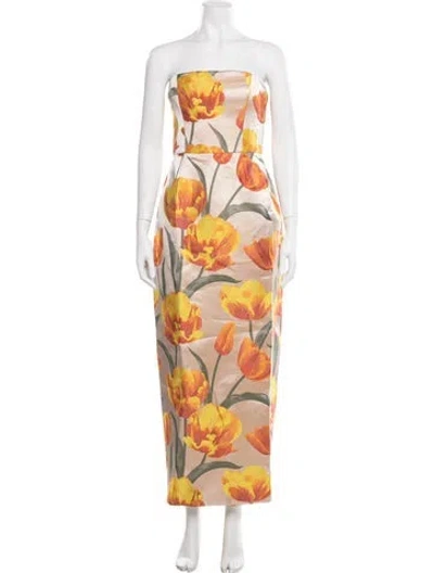Pre-owned Milly Floral Print Long Dress W/ Tags In Orange