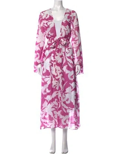 Pre-owned Milly Floral Print Long Dress W/ Tags In Pink