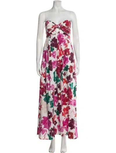 Pre-owned Milly Floral Print Long Dress In White