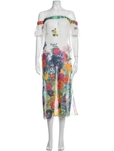 Pre-owned Milly Floral Print Long Dress In White