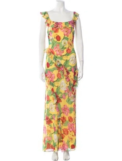 Pre-owned Milly Floral Print Long Dress In Yellow