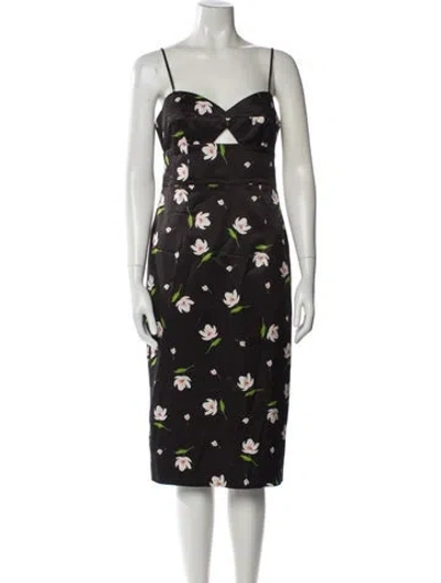 Pre-owned Milly Floral Print Midi Length Dress In Black