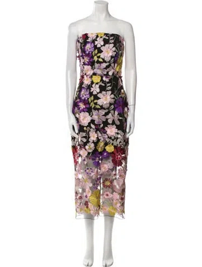 Pre-owned Milly Floral Print Midi Length Dress In Black