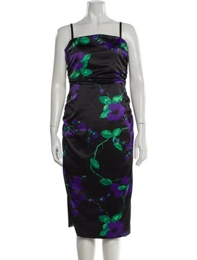 Pre-owned Milly Floral Print Midi Length Dress In Black