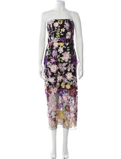 Pre-owned Milly Floral Print Midi Length Dress In Black