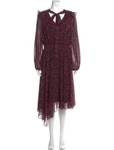 Pre-owned Milly Floral Print Midi Length Dress In Black