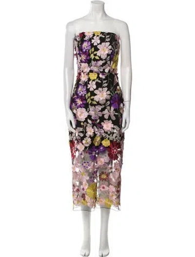 Pre-owned Milly Floral Print Midi Length Dress In Black