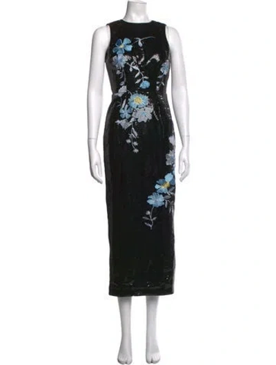 Pre-owned Milly Floral Print Midi Length Dress In Black