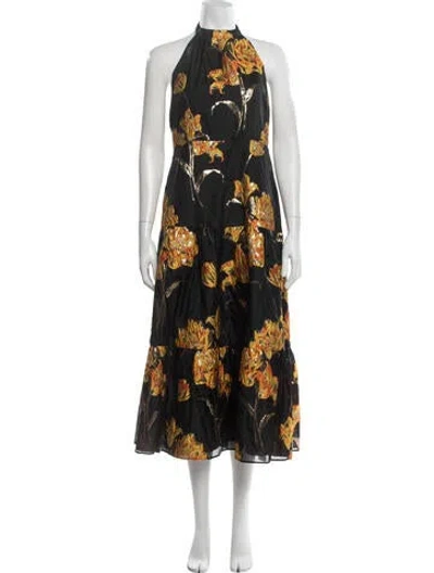 Pre-owned Milly Floral Print Midi Length Dress In Black