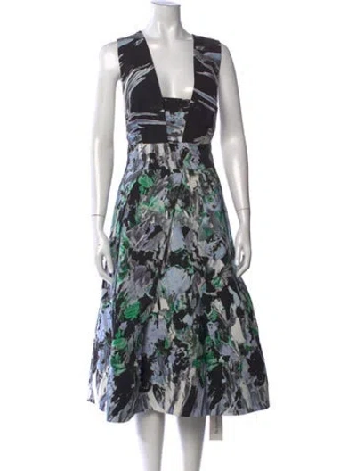Pre-owned Milly Floral Print Midi Length Dress In Black