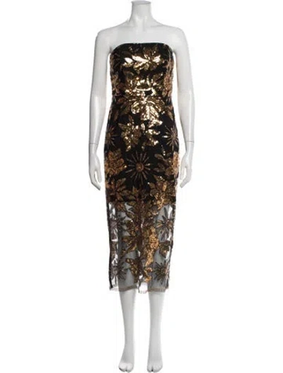 Pre-owned Milly Floral Print Midi Length Dress In Black
